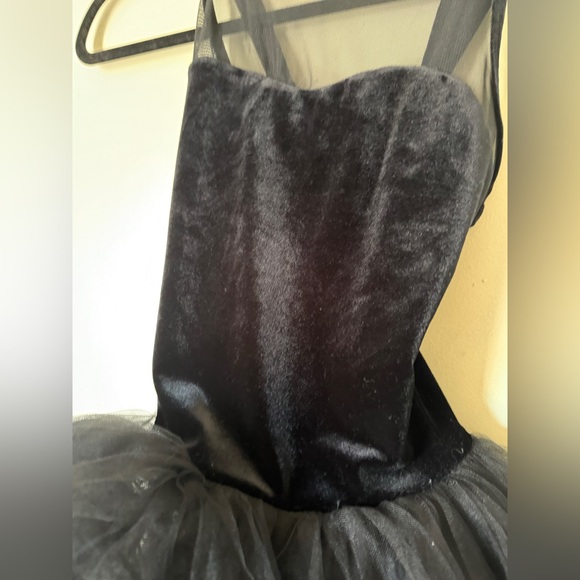Black velvet cut out chiffon leotard festival tutu costume dance dress Sz small - Picture 6 of 10